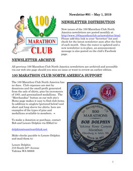 100 Marathon Club North America Newsletter #91 05-01-19
