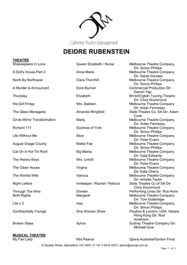 DEIDRE RUBENSTEIN Theatrical Resume