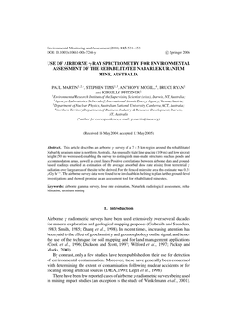 Use of Airborne Γ-Ray Spectrometry for Environmental Assessment of the Rehabilitated Nabarlek Uranium Mine, Australia