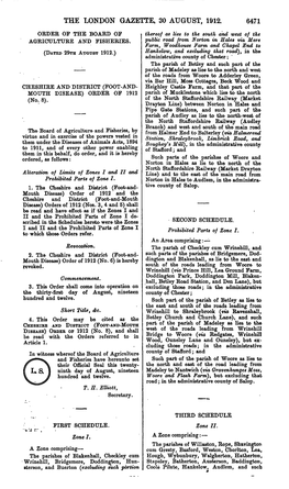 THE LONDON GAZETTE, 30 AUGUST, 1912. 6471 ORDER OP the BOARD OP Thereof As Lies to the South and West of the AGRICULTURE and FISHERIES