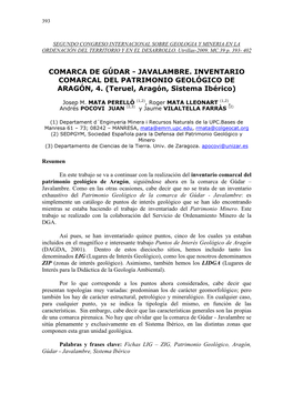 Datos Para El Conocimiento Del Patrimonio Minero De La Comarca Turolense De Gúdar-Javalambre