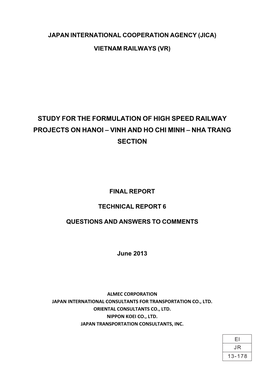 Study for the Formulation of High Speed Railway