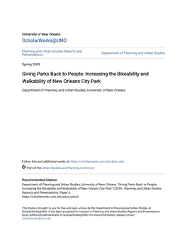 Giving Parks Back to People: Increasing the Bikeability and Walkability of New Orleans City Park