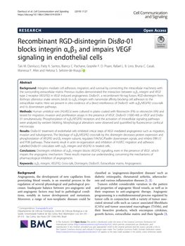 Recombinant RGD-Disintegrin Disba-01 Blocks Integrin Αvβ3 and Impairs VEGF Signaling in Endothelial Cells Taís M