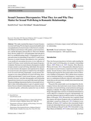 Sexual Closeness Discrepancies: What They Are and Why They Matter for Sexual Well-Being in Romantic Relationships