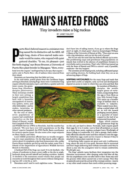 HAWAII's HATED FROGS Tiny Invaders Raise a Big Ruckus -BY JANET RALOFF