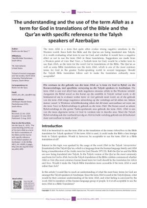 The Understanding and the Use of the Term Allah As a Term for God in Translations of the Bible and the Qur'an with Specific R