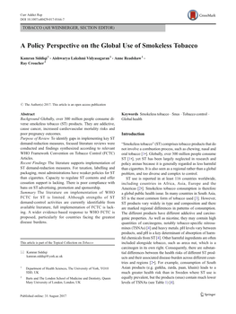 A Policy Perspective on the Global Use of Smokeless Tobacco