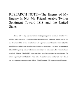 RESEARCH NOTE—The Enemy of My Enemy Is Not My Friend: Arabic Twitter Sentiment Toward ISIS and the United States