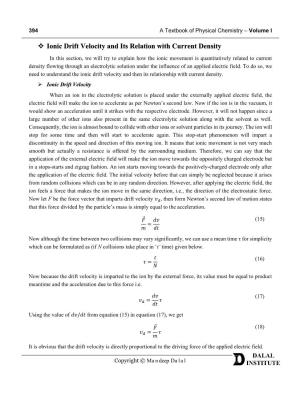 Ionic Drift Velocity and Its Relation with Current Density