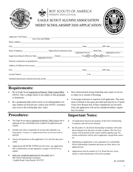 Eagle Scout Alumni Association Merit Scholarship 2020 Application