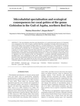 Microhabitat Specialisation and Ecological Consequences for Coral Gobies of the Genus Gobiodon in the Gulf of Aqaba, Northern Red Sea