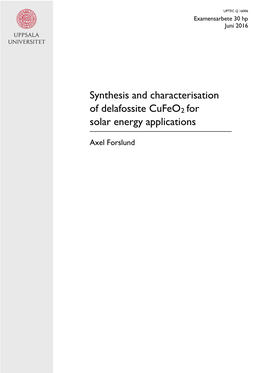 Synthesis and Characterisation of Delafossite Cufeo for Solar Energy