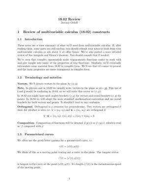 1 Review of Multivariable Calculus (18.02) Constructs