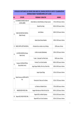 Catálogo De Noticiarios Que Servirá Como Anexo Del Convenio Específico De Apoyo Y Colaboración En Materia De Radio Y Televisión Entre El Ife Y El Ieem No