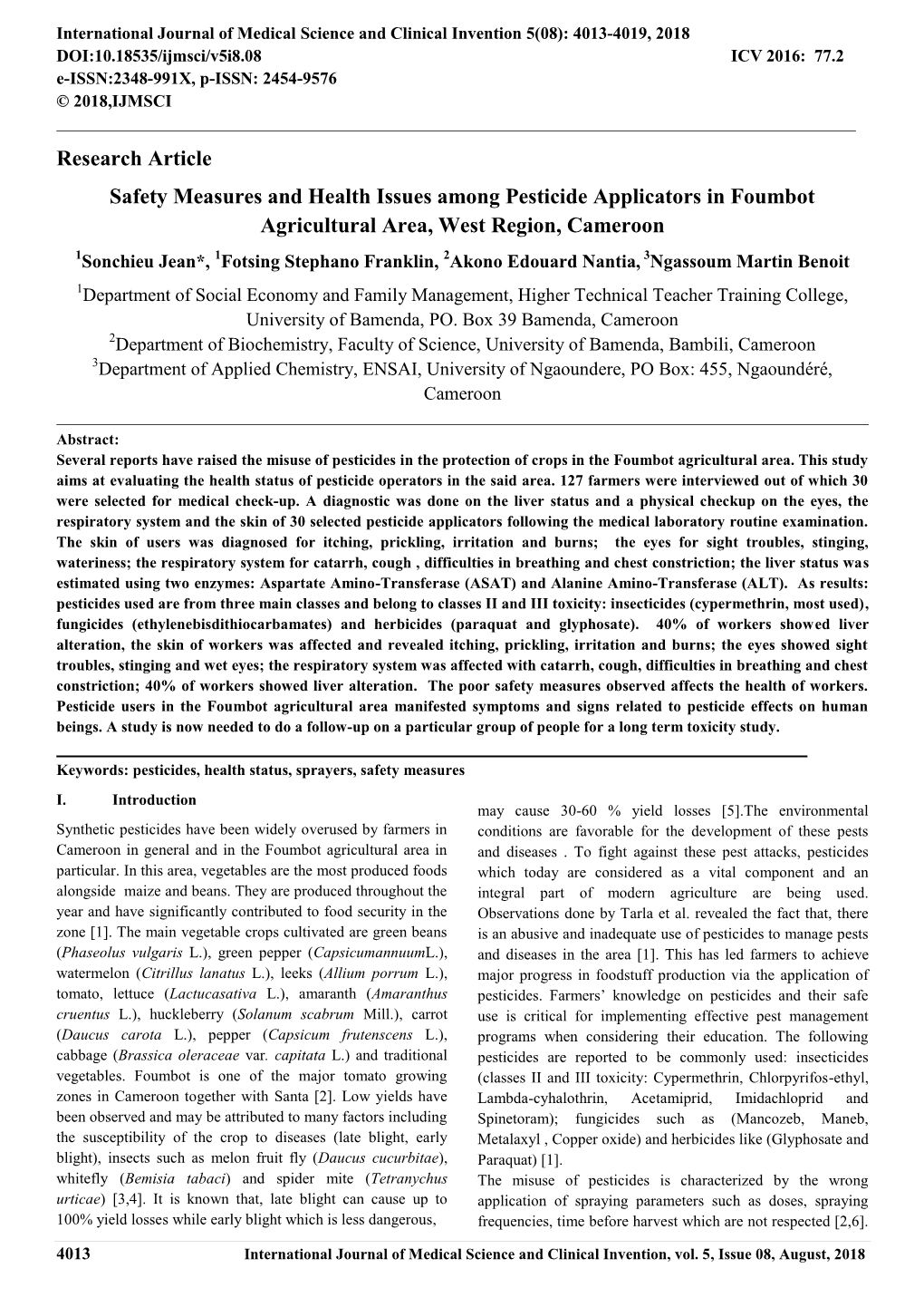 Research Article Safety Measures and Health Issues Among Pesticide