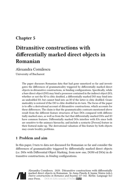 Ditransitive Constructions with Differentially Marked Direct Objects in Romanian Alexandra Cornilescu University of Bucharest