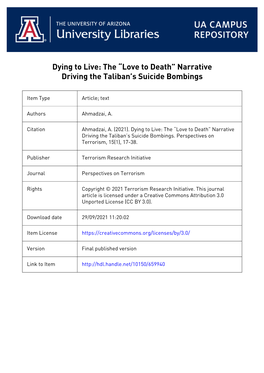 Dying to Live: the “Love to Death” Narrative Driving the Taliban's