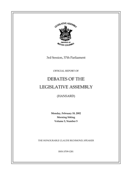 Debates of the Legislative Assembly