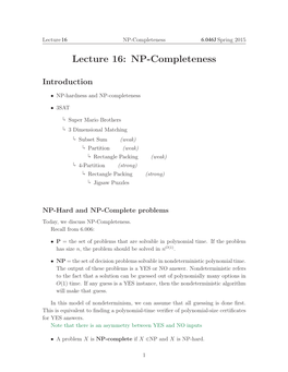 Lecture 16: NP-Completeness