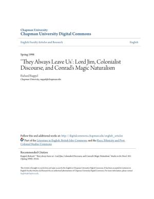 They Always Leave Usâ•Ž: Lord Jim, Colonialist Discourse, and Conrad's Magic Naturalism