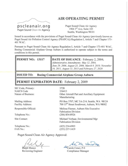 Boeing Auburn Operating Permit, Administrative Amendment, February 27, 2020 Permit No