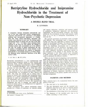 Butriptyline Hydrochloride and Imipramine Hydrochloride in the Treatment of Non -Psychotic Depression