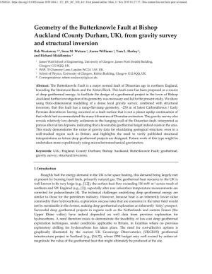 Geometry of the Butterknowle Fault at Bishop Auckland (County Durham, UK), from Gravity Survey and Structural Inversion