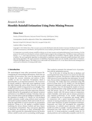 Research Article Monthly Rainfall Estimation Using Data-Mining Process