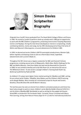 Simon Davies Scriptwriter Biography