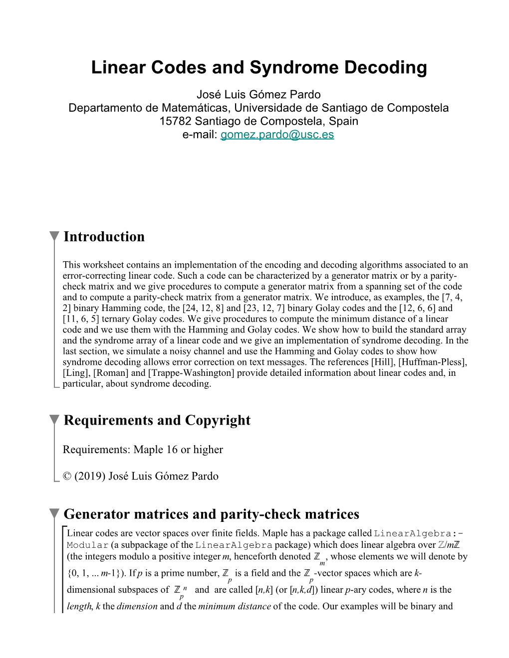 Linear Codes and Syndrome Decoding