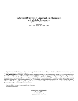 Behavioral Subtyping, Specification