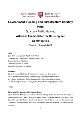 Quarterly Public Hearing with the Minister for Housing And