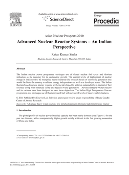 Advanced Nuclear Reactor Systems – an Indian Perspective