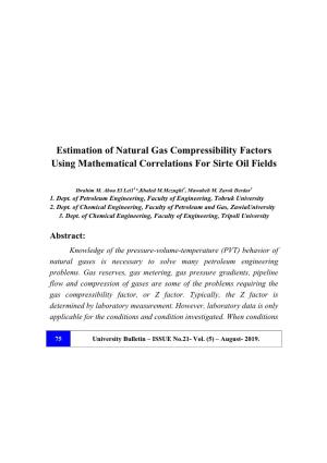Estimation of Natural Gas Compressibility Factors Using Mathematical Correlations for Sirte Oil Fields