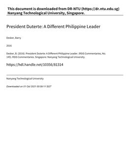 President Duterte: a Different Philippine Leader