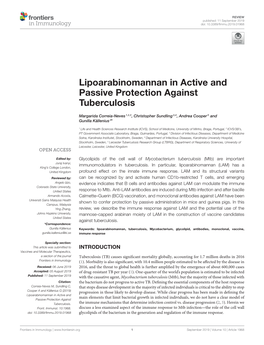 Lipoarabinomannan in Active and Passive Protection Against Tuberculosis