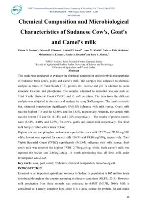 Chemical Composition and Microbiological Characteristics of Sudanese Cow's, Goat's and Camel's Milk