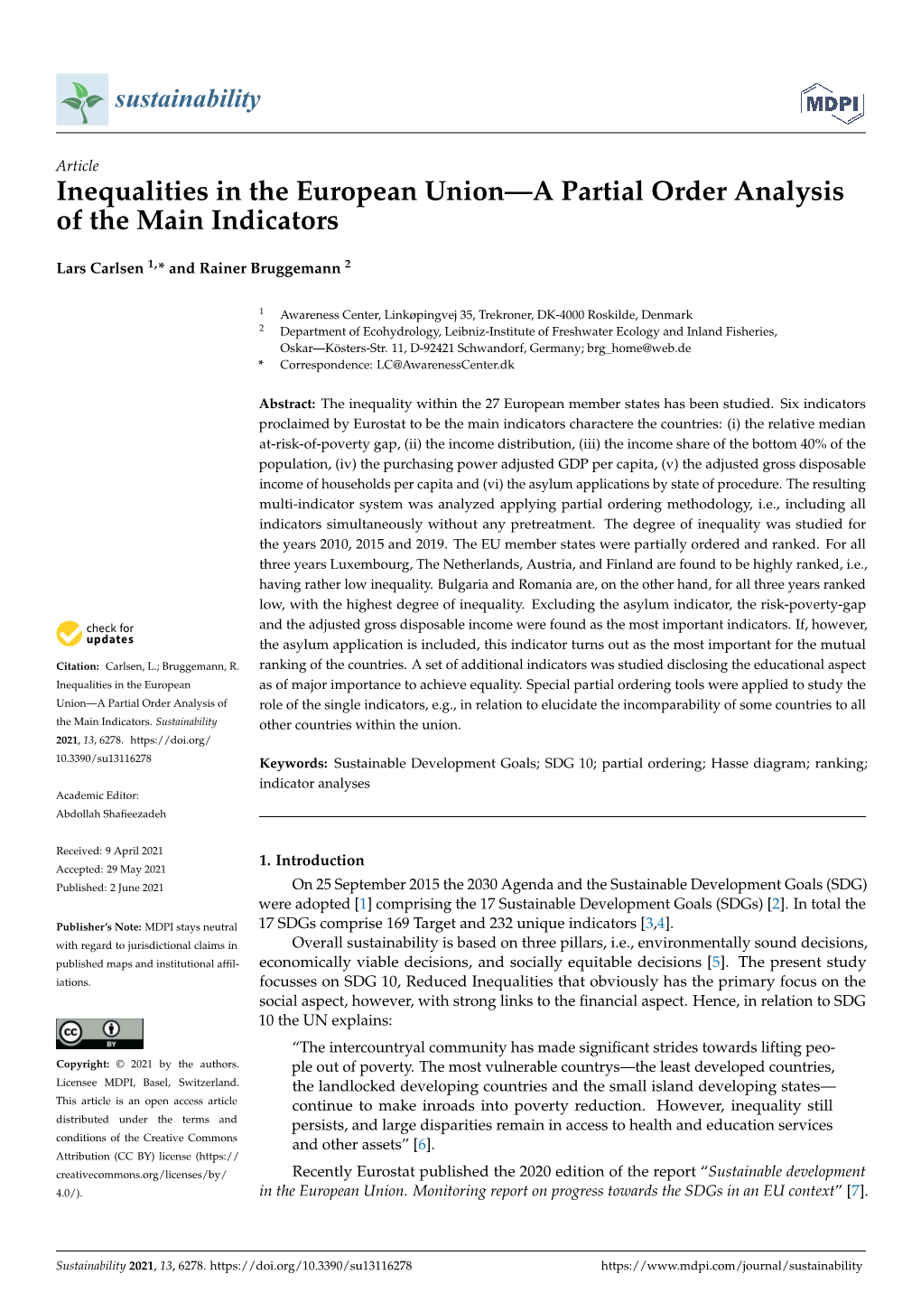 Inequalities in the European Union—A Partial Order Analysis of the Main Indicators