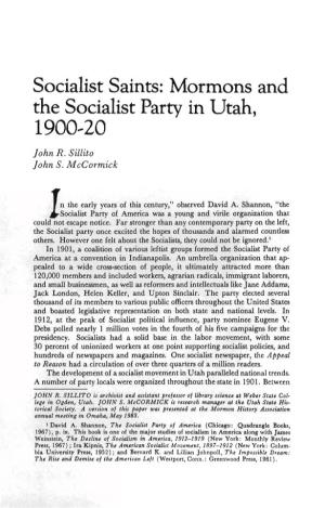 Mormons and the Socialist Party in Utah, 1900-20 John R