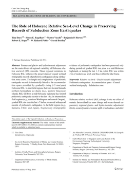 The Role of Holocene Relative Sea-Level Change in Preserving Records of Subduction Zone Earthquakes