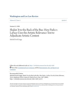 How Parks V. Laface Uses the Artistic Relevance Test to Adjudicate Artistic Content Mitchell David Greggs