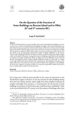 On the Question of the Function of Some Buildings on Berezan Island and in Olbia (6Th and 5Th Centuries BC)