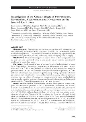 Investigation of the Cardiac Effects of Pancuronium, Rocuronium, Vecuronium, and Mivacurium on the Isolated Rat Atrium