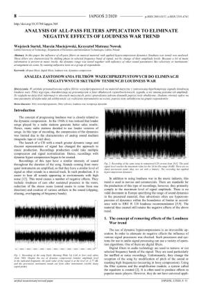 Analysis of All-Pass Filters Application to Eliminate Negative Effects of Loudness War Trend