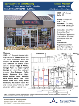 12Th Street, Delta, British Columbia 604.374.1171 RETAIL SPACE for LEASE – 1,280 S.F