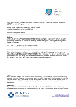 Using the Eighteenth Century English Phonology Database (ECEP) As a Teaching Resource