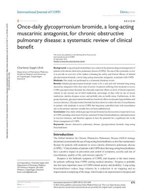 Once-Daily Glycopyrronium Bromide, a Long-Acting Muscarinic Antagonist, for Chronic Obstructive Pulmonary Disease: a Systematic Review of Clinical Benefit
