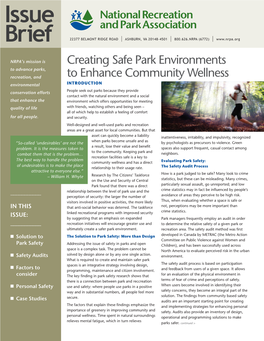 Creating Safe Park Environments to Enhance Community Wellness