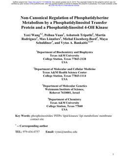 Non-Canonical Regulation of Phosphatidylserine Metabolism by a Phosphatidylinositol Transfer Protein and a Phosphatidylinositol 4-OH Kinase